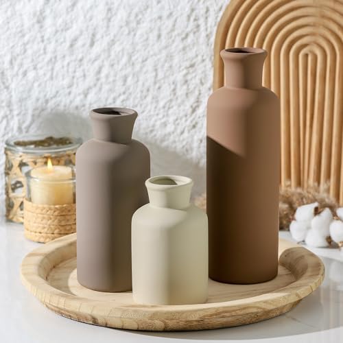 Ceramic Vase Set of 3 Brown Home Decor