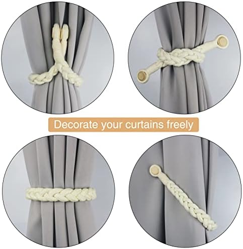 Porlau 2 Pack Beige Magnetic Curtain Tiebacks with Wooden Buckle