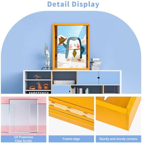 LuxRound Artwork Shadow Box with LED Light - Kids Art Display Frame