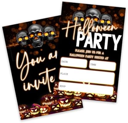 4 x 6 Halloween Party Invitations Skull Design - 25 Cards with Envelopes