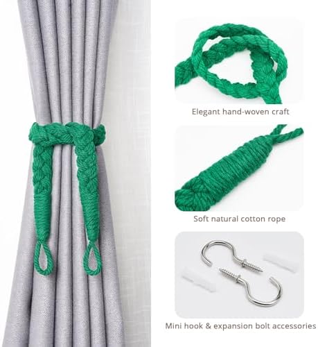 NICEEC 4 Pack Natural Cotton Rope Curtain Holdbacks