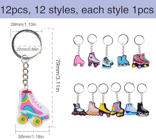12pcs Roller Skate Keychains Keyring Bag Charm Party Decor