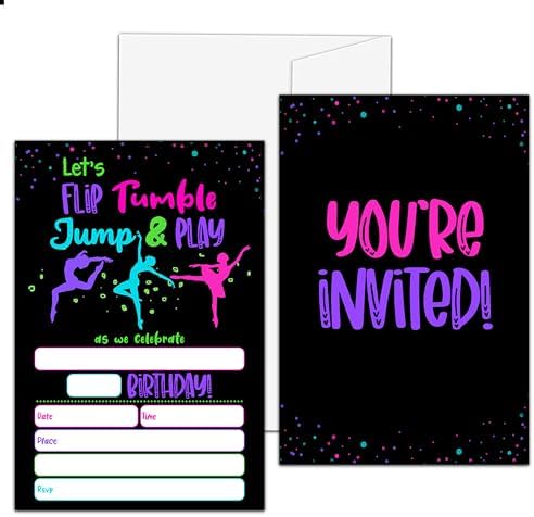 Neon Glow Gymnastics Birthday Invites for Teens