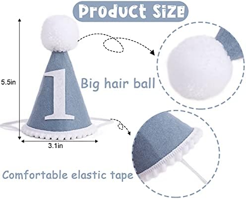 WAWUO Baby Party Hat First Birthday Gray Blue Wool Felt Handmade