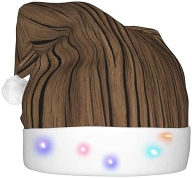 Wood Grain Print Christmas Hat with LED Lights
