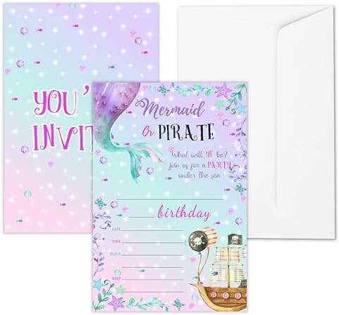 Mermaid Birthday Invitations With Envelopes 25 Cards