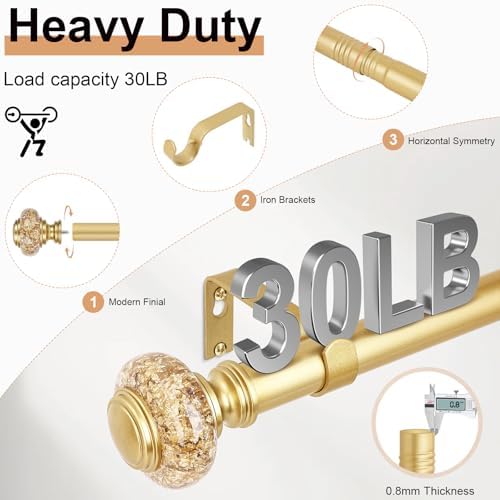 Gold Curtain Rods 48 to 84 Inch Vintage Crystal Finials
