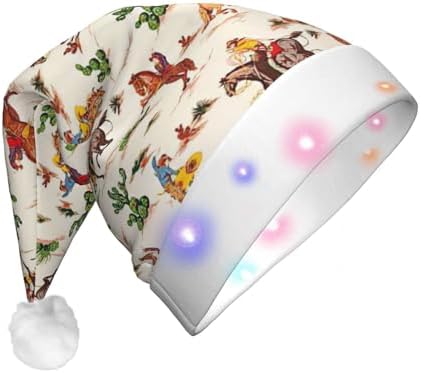 Cowboy Ride Horse Print Christmas Hat with LED