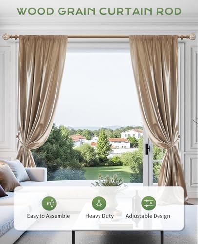 KVEEO Decorative Wood Grain Curtain Rods 36-88 Inch Adjustable
