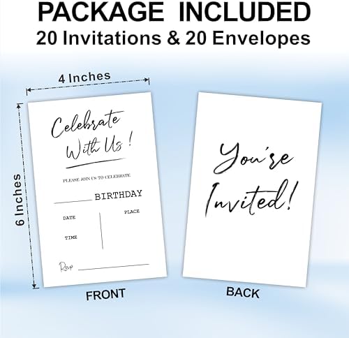 Tabyon Birthday Invitations Double Sided 20 Pcs Pearl White
