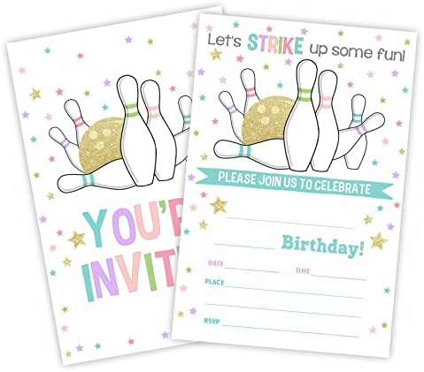 Bowling Party Invitation Cards Set 20 With Envelopes