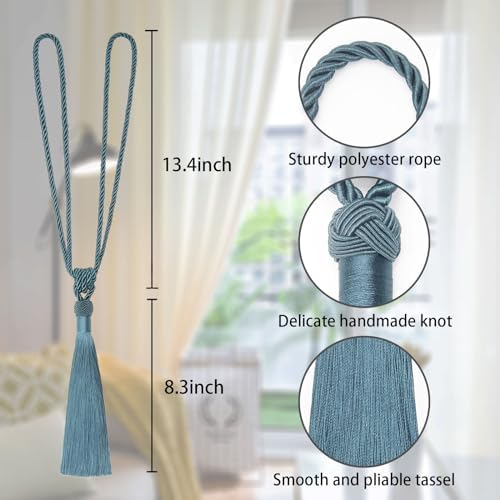 NICEEC 4 Pack Teal Curtain Tiebacks with Tassels