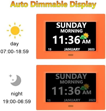7 Inch Digital Clock with Day Date and Alarms for Seniors