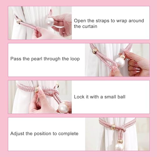 2 Pack Pink Adjustable Curtain Tiebacks with Large Imitation Pearls