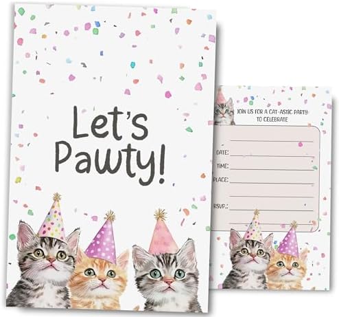 Cat Birthday Invitations 4x6 Inches 30 Sets with Envelopes
