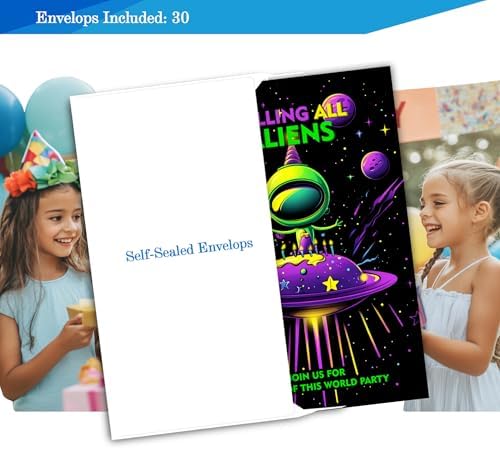 Space Theme Birthday Invitations for Boys 4x6 Inches 30 Sets with Envelopes