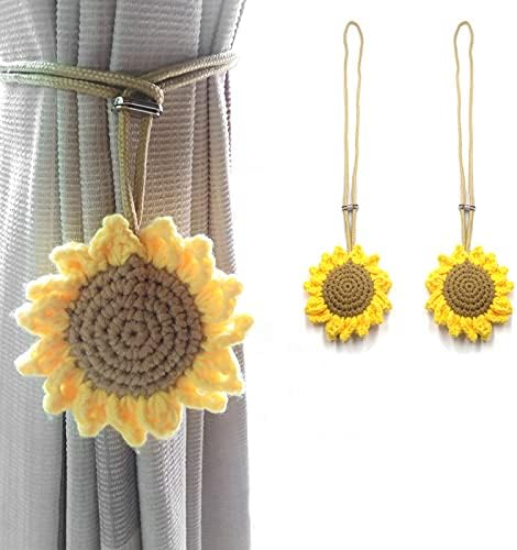 2 Pack Crochet Sunflower Curtain Holdbacks