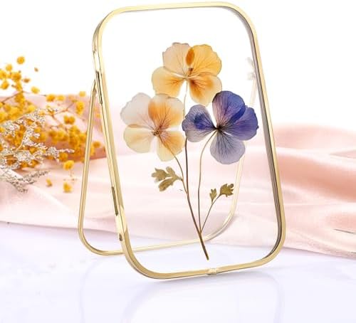 4x6 Inch Double Glass Pressed Flower Frame with Gold Frame