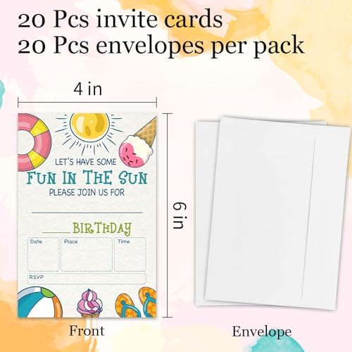 Pool Party Birthday Invitation Cards 4x6 Double Sided