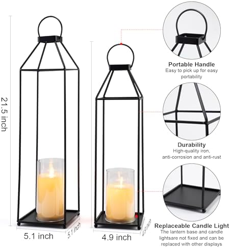 ELEATTRUN Outdoor Candle Lantern Set of 2