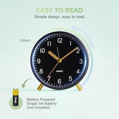 YouJabz Silent Analog Clock with Night Light