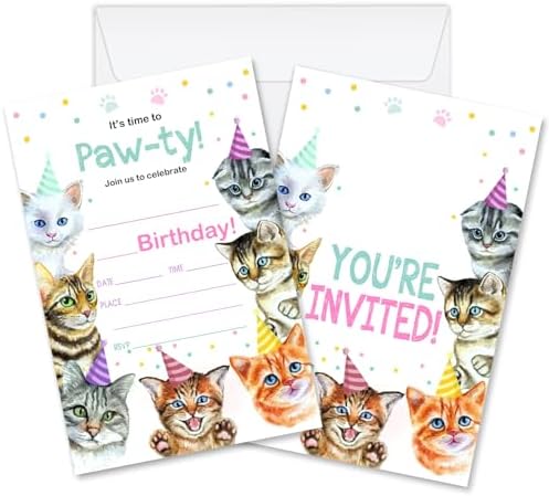 Its Time To Paw-ty Birthday Invites - 20 Pet-Themed Cards with Envelopes