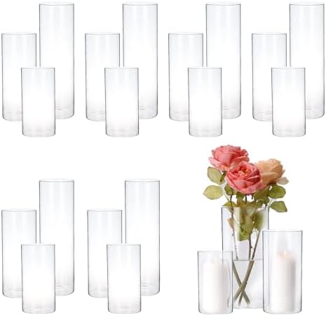Yshengood 18PCS Clear Glass Hurricane Candle Holder Set