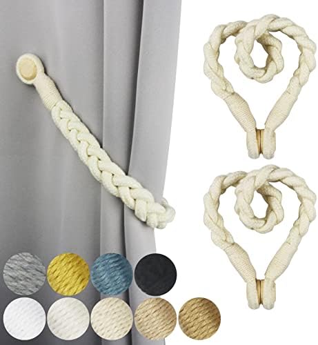 Porlau 2 Pack Beige Magnetic Curtain Tiebacks with Wooden Buckle
