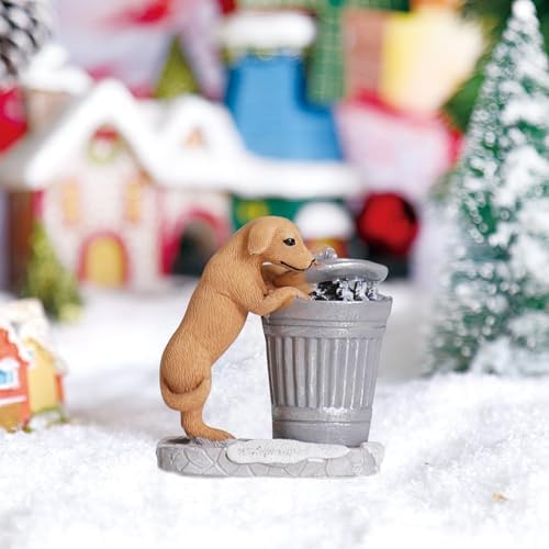 Christmas Village Set with Resin Dog and Dustbin Figurines