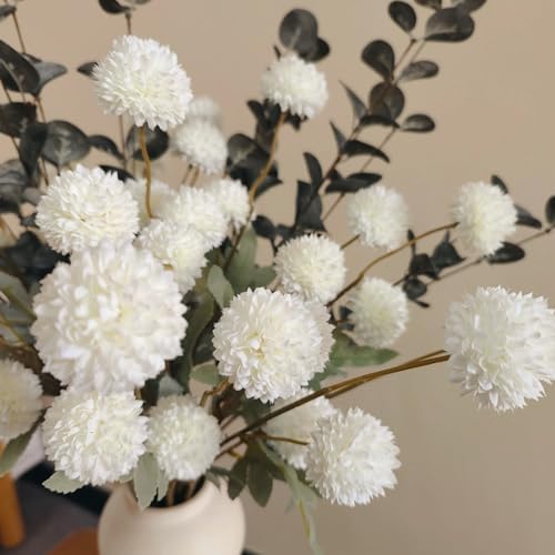 RyddeligHome White Faux Flowers for Vase - 10 Stems Eucalyptus