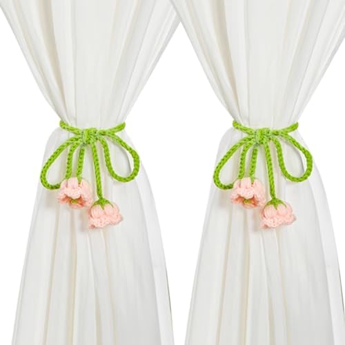 WAYUTO Pink Flower Curtain Holdbacks 2Pcs Adjustable