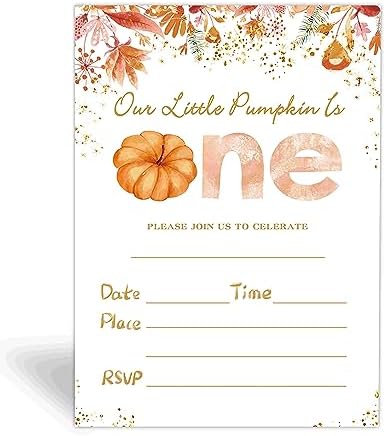 Our Little Pumpkin 1st Birthday Invitations 20 Set with Envelopes