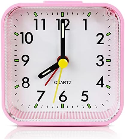 Small Pink Kids Desk Alarm Clock with Quiet Scanning Sound