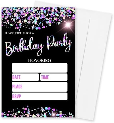 Birthday Invitations Girl 20 Double Sided Glitter Sequins Theme Invites With Envelopes