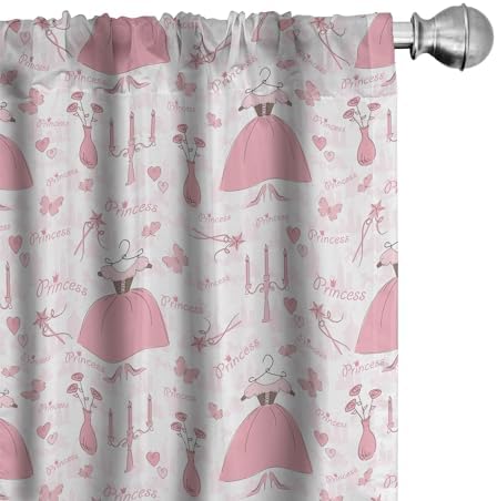 Ambesonne Cartoon Panels Curtains 28x63 Rose Pink White