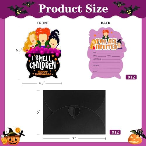 SICOHOME Halloween Party Invitations 12pcs 5x7 with Envelopes