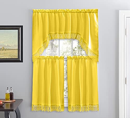 American Linen Caf Curtains with Valance and Embroidered Border