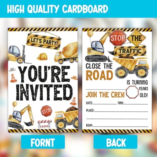 Construction Birthday Party Invitations with Dump Truck Design