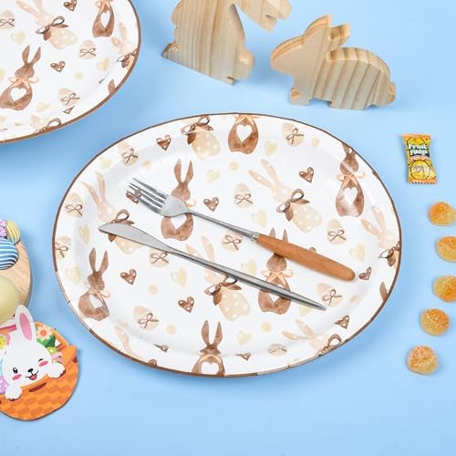 25 Pcs Easter Bunny Oval Paper Plates 10x12 Inch