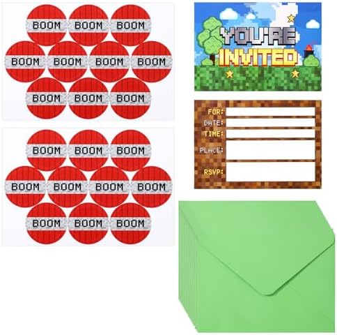 20pcs Video Game Birthday Invites with Envelopes and Stickers