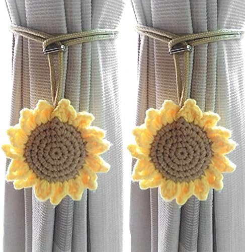 2 Pack Crochet Sunflower Curtain Holdbacks