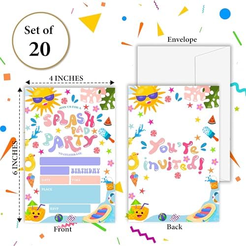 OXRUN Splash Birthday Invitations Set of 20 with Envelopes