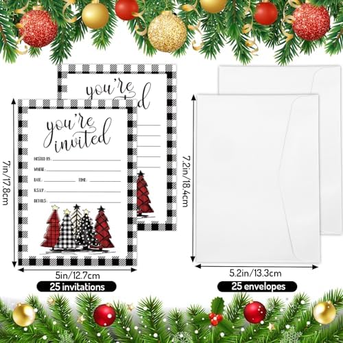 Whaline 25Pcs Christmas Party Invitations with Envelopes