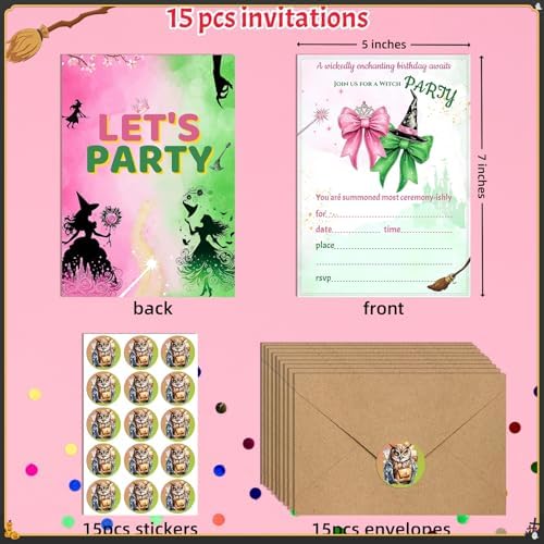 15 Witch Themed Birthday Party Invitations Set