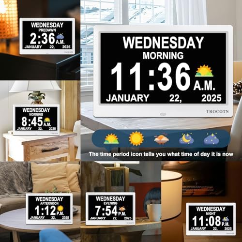 TROCOTN 10 Inch Digital Clock with 5 Display Modes and 12 Custom Alarms