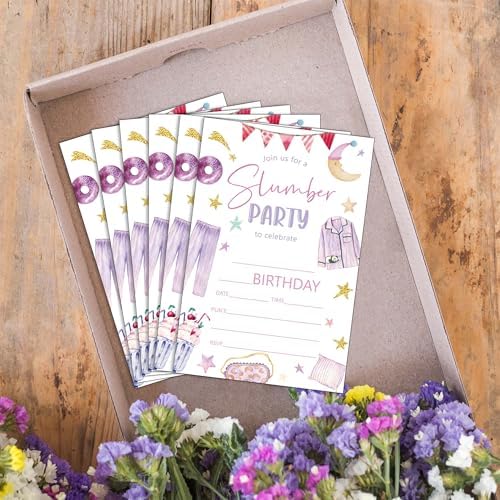 Slumber Birthday Invitations 20 PCS Pajama Party Cards