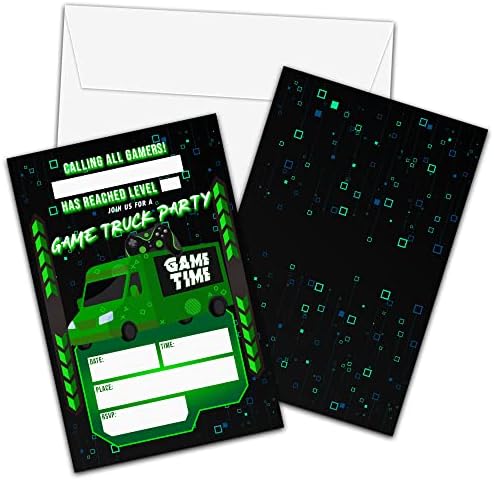 Neon Glow Gaming Birthday Invites - 20 Pack