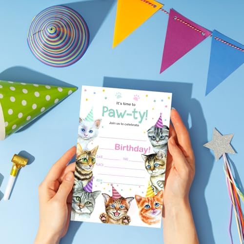 Its Time To Paw-ty Birthday Invites - 20 Pet-Themed Cards with Envelopes