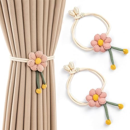 2pcs Boho Flower Curtain Holdbacks with Adjustable Straps