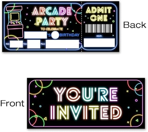 Brayqu Neon Arcade Game Party Tickets Invitations